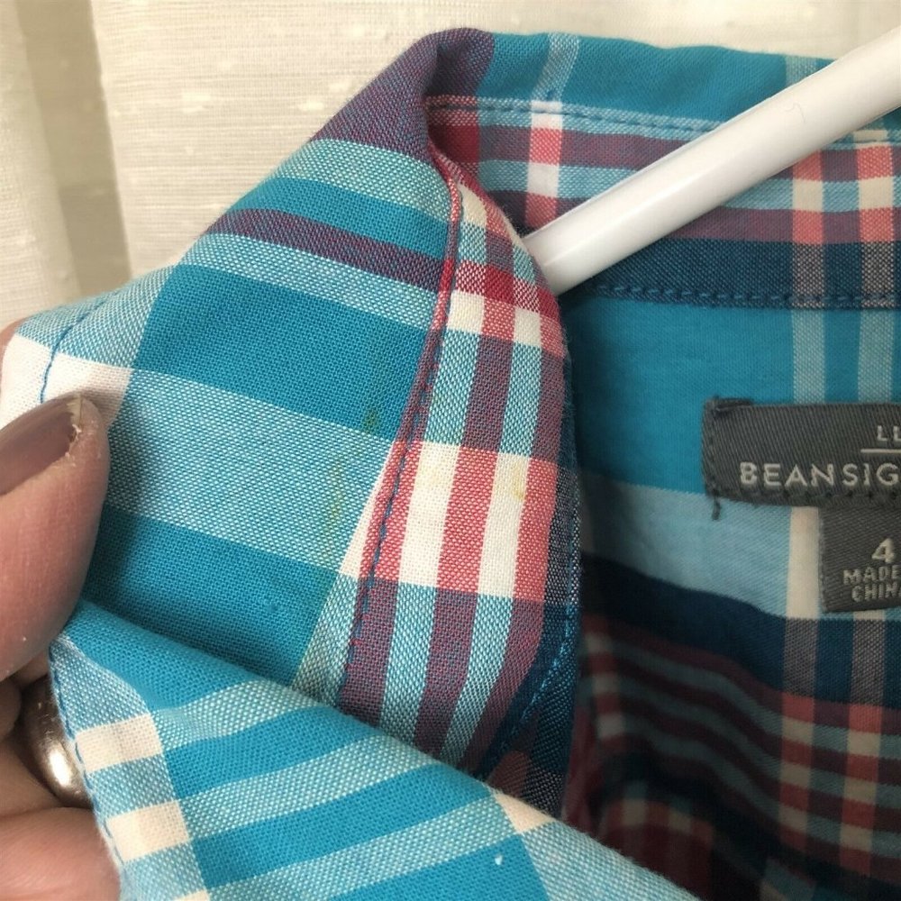 LL Bean Signature Shirtdress size 4 Blue Pink Plaid Cotton - Picture 7 of 8